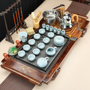 实木茶盘茶具套装四合一电磁炉整套陶瓷冰裂紫砂功夫茶杯茶海家用