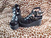antaina松糕厚底凉鞋女鞋黑色纯色，可定制欧美外贸，罗马鞋鱼嘴5093