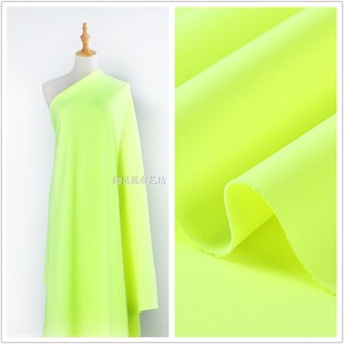 荧光黄绿色(黄绿色)空，气层弹力针织布料打底衫裙子外套卫衣西装服装面料