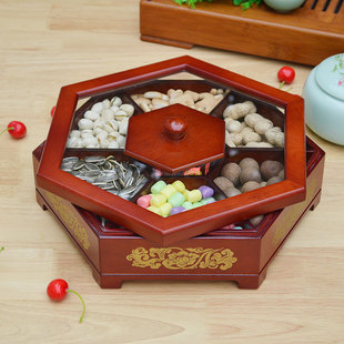 中式果盘木质糖果盒干果盒轻奢坚果盘家用带盖零食瓜子收纳盒