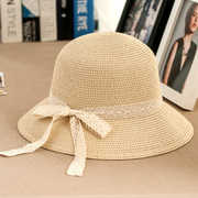 韩版防晒遮阳帽休闲蕾丝蝴蝶结草帽可折叠海边度假沙滩帽子女夏天