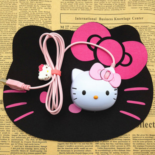送鼠标垫创意女生，可爱凯蒂猫hellokitty卡通鼠标kt猫头有线鼠标