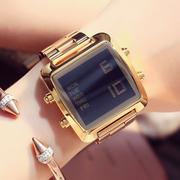 韩版tt大表盘土豪金时尚，潮流男女手表，日历精钢带方形电子时装表