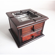 红木雕刻工艺品红酸枝烟灰缸，带抽屉烟缸，实木制烟盒子创意商务