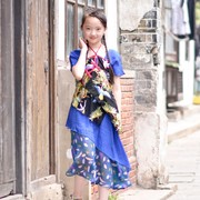 丹凤创意童装女童夏季仙鹤，绣花透视裹胸连衣裙，套装亲子短袖长裙子