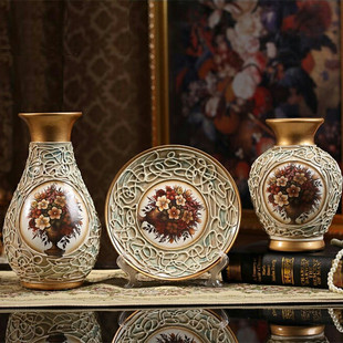 创意结婚礼物家居摆设复古陶瓷花瓶客厅三件套酒柜，装饰品摆件欧式