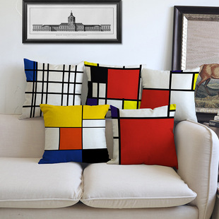 简约几何创意欧美风格蒙德里安格子，亚麻抱枕套，家居装饰靠垫套
