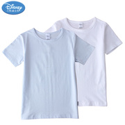 迪士尼男童短袖衫水柔密棉杜邦莱卡淡雅素白色，蓝圆领短袖t恤
