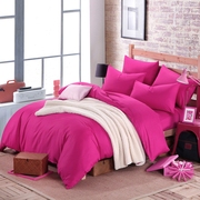 简约活性印染全棉纯玫红色四件套单色素色被套床单，纯棉高支密床品