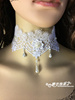 哥特复古宫廷新娘，婚纱礼服配饰，蕾丝珍珠流苏颈链白色