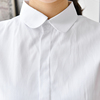 韩版白衬衫短袖女小圆领暗门襟竖纹收腰翻领职业装正装白衬衣