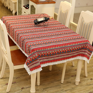 欢乐颂同款民族风棉麻亚麻桌布长方形餐桌布茶几台布蕾丝花边桌布