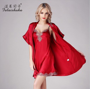 杭州天然真丝吊带裙睡袍，两件套100%桑蚕丝绸短袖，性感睡衣家居服女