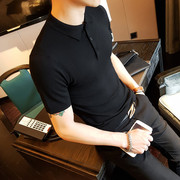 春季男士短袖打底衫韩版修身翻领纯色，针织polo衫型男紧身半袖t恤