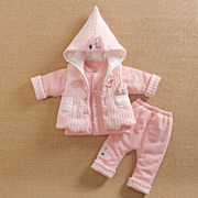 0一1岁半女宝宝装外出分体，薄夹棉衣春秋，款女婴儿服三件套装季外穿
