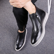 2017秋季潮男靴子复古增高短靴，男高帮雕花皮鞋英伦马丁靴黑色皮靴