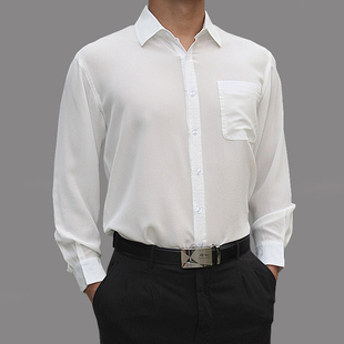 杭州丝绸衬衣男长袖衬衫，桑蚕丝中老年，男士长袖真丝衬衣工作服白色