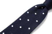 外贸原单色织针织平头，编织藏青绣花领带男士休闲窄款韩版5.5cm