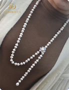 娣沙设计■原创 大小珠天然极强光珍珠长款项链毛衣链纯银花