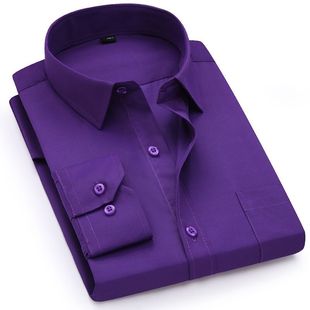 春季纯紫色衬衫男长袖商务，休闲职业工装，纯色衬衣男寸衫打底衫免烫