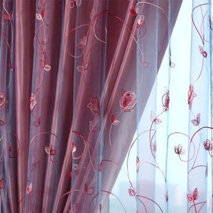 紫色绣花窗帘布料双层韩式田园客厅，定制卧室阳台窗纱帘装饰帘成品