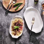 纯白鱼盘陶瓷餐具双耳蒸鱼盘餐厅饭店创意长方形碟子可微波炉盘子