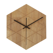 实木创意挂钟简约现代六边形钟表个性静音卧室钟表壁钟