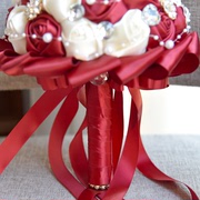 韩式婚庆礼物影楼创意新娘手捧花婚纱摄影缎带玫瑰花布艺珍珠结婚