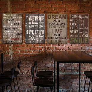 美式复古做旧木板画壁画，家居酒吧奶茶店，背景墙个性装饰挂件挂画