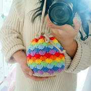 手工编织创意韩国森女风水果菠萝桶斜挎包包彩虹背包