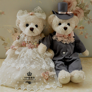韩国婚礼高档婚纱婚庆泰迪熊，西式情侣熊大号(熊，大号)车头压床娃娃结婚公仔