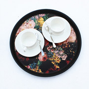 三个长方形圆形玫瑰花，塑料防滑欧式托盘水杯酒店托盘茶盘
