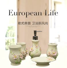 五件套树脂陶瓷可爱风韩式洗漱杯