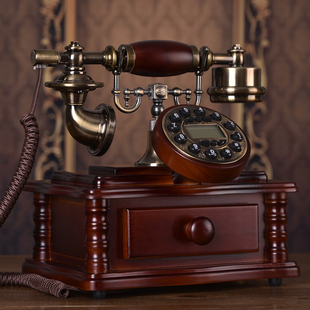 蒂雅菲欧式美式复古电话机实木座机仿古古董，家用时尚创意固定电话