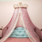宫廷欧式床幔床头帘，蚊帐亮片绣花公主，粉白可爱少女含架子