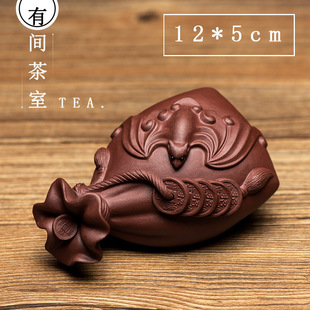 茶宠摆件紫砂代代有福雕塑，把件茶玩茶盘，家居装饰紫砂福袋礼物