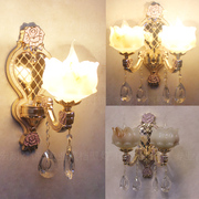 欧式锌合金水晶双头蜡烛壁灯，客厅过道床头灯单头楼梯壁灯墙灯led