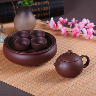 紫砂潮汕功夫茶具小号，整套茶盘茶壶茶杯泡茶套装，简约家用陶瓷茶具