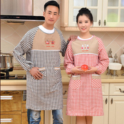 长袖围裙韩版时尚纯棉布厨房防油污简约家用男女情侣全包成人罩衣