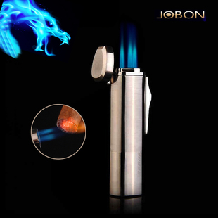 jobon三火蓝焰直冲充气打火机防风金属潮男创意，抖音中邦烟具