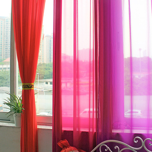 纯色现代飘窗田园雪纺红色，白色黄色紫色窗，纱帘成品客厅卧室窗帘纱