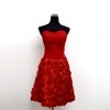 99新大红色抹胸短款伴娘，写真花朵工艺连衣裙，礼服腰70hh1163