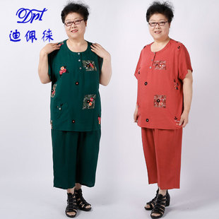 特体加肥加大码中老年女夏季套装超大号789XL胖奶奶妈妈两件套t恤
