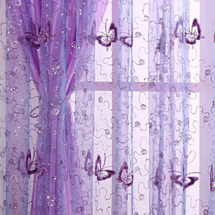 欧韩式美容院隔断帘两层蕾丝紫色纱遮光阳台纱帘客厅卧室成品窗帘
