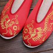 老北京男士布鞋民族风复古单鞋手工千层底绣花鞋中式婚鞋秀禾鞋