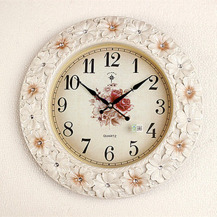 北极星欧式创意钟表静音田园艺术，壁挂钟客厅，个性圆形花朵装饰挂钟