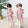 女童棉麻古装日常宝宝拍照汉服幼儿，中国风半袖，套装国学书童民族服
