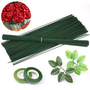 diy丝网花径材料手工花杆丝带玫瑰，花棒仿真绿铁丝枝干假叶子胶带