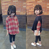 外贸韩国童装21秋冬英伦气质娃娃，领磨毛棉，女童中长款格子衬衣裙衣