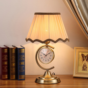 欧式台灯卧室床头现代简约创意时尚，客厅灯田园带钟表静音可调亮度